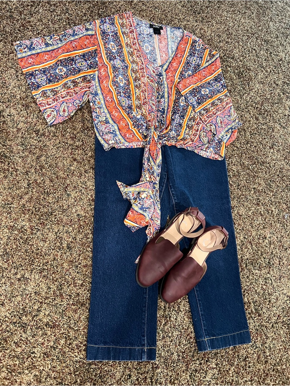 Just Polly Bohemian Printed Tie-Front Top